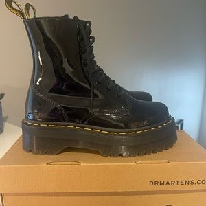 Dr. Martens, black patent combat boots, size 7